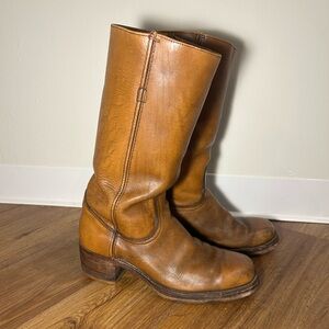 Vintage 70s Frye campus 14L boots size 12 tan leather black label retro yellow